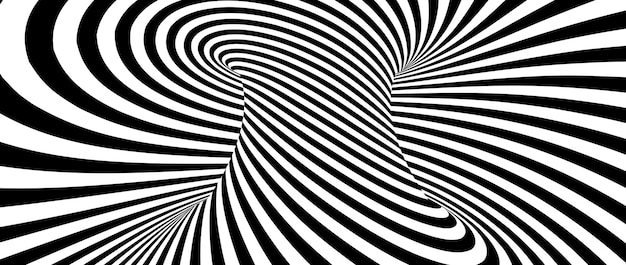 Абстрактные гипнотические вращающиеся линии фона Черно-белые туннельные обои Психоделические витые