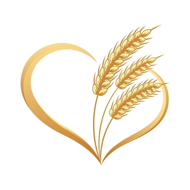 Abstract icon of ears of wheat with a heart. Logo, icon, decor element, vector