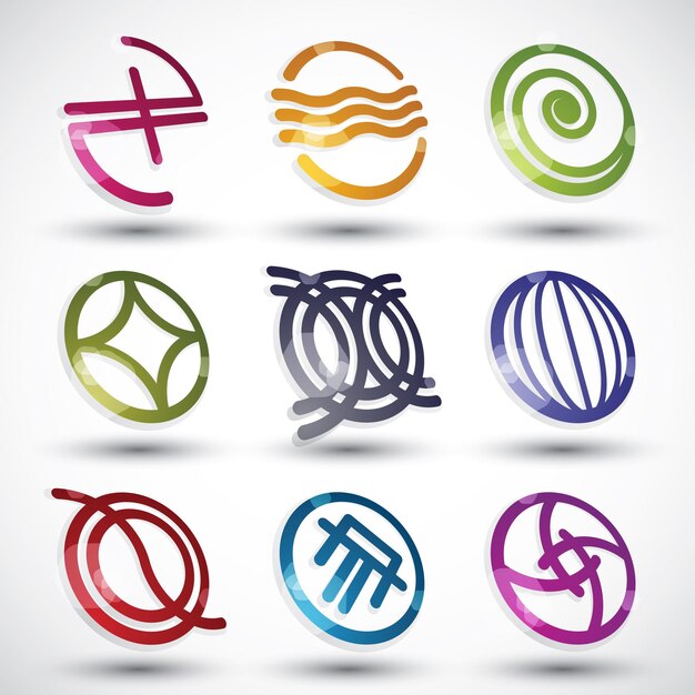 Vector abstract icons 3d designs vector set, round symbols collection.