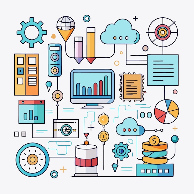 Abstract illustration of business process flowchart and data analytics ...