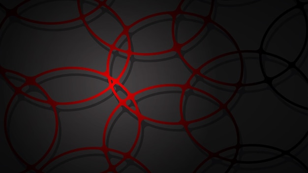 Abstract illustration of dark red intersecting circles with shadows on black background