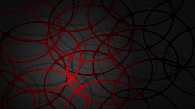 Abstract illustration of dark red intersecting circles with shadows on black background