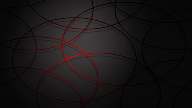 Abstract illustration of dark red intersecting circles with shadows on black background