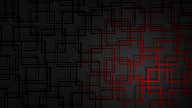 Abstract illustration of dark red intersecting squares with shadows on black background