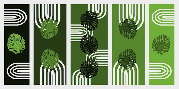 Abstract Illustration Forest Green Monochrome Boho Art with Geometric Line as Background