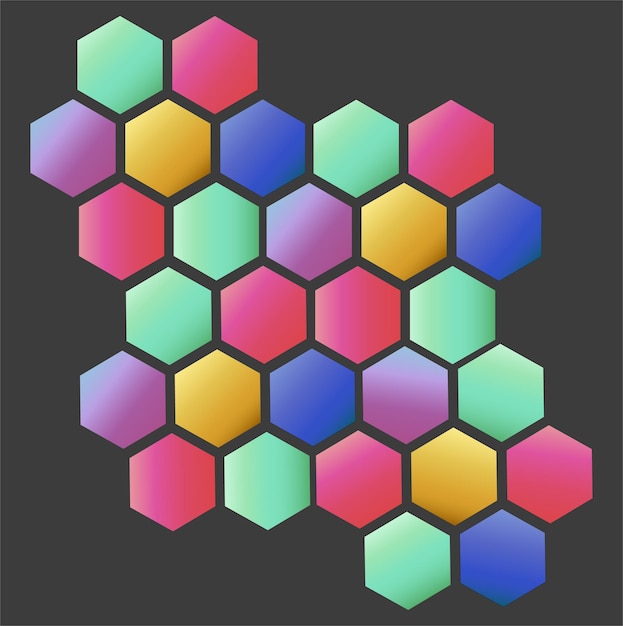 Abstract illustration hexagons with gradients of different colors are folded in the form of a mosaic