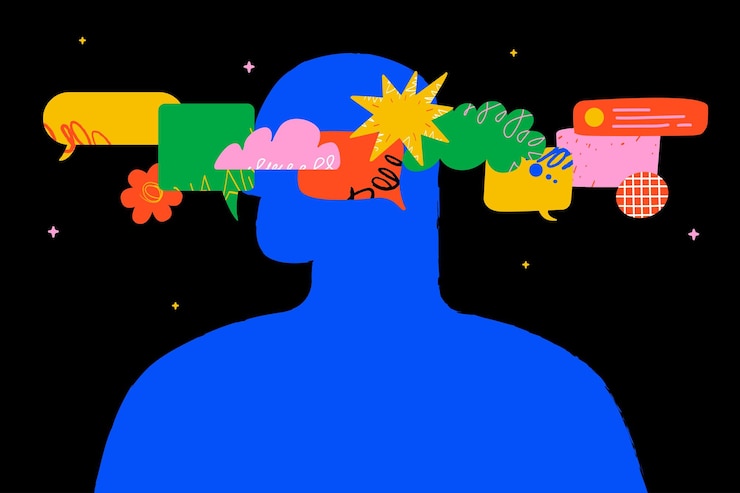 Vector an abstract illustration of a human profile filled with creative ideas