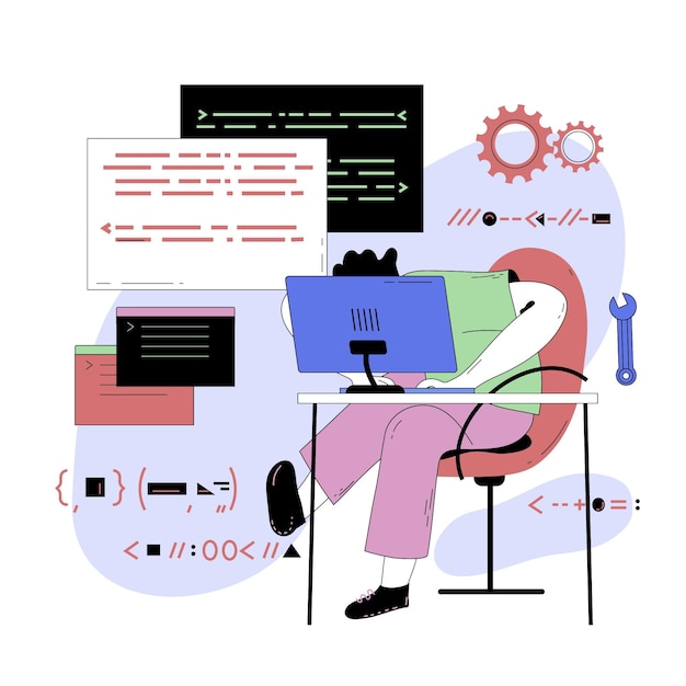 Vector abstract illustration of person programming