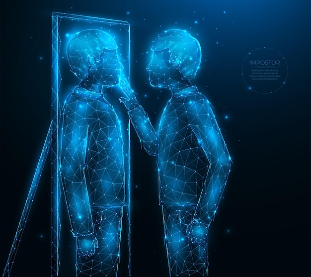 Abstract illustration of a person who stands near a mirror and sees another person in the reflection