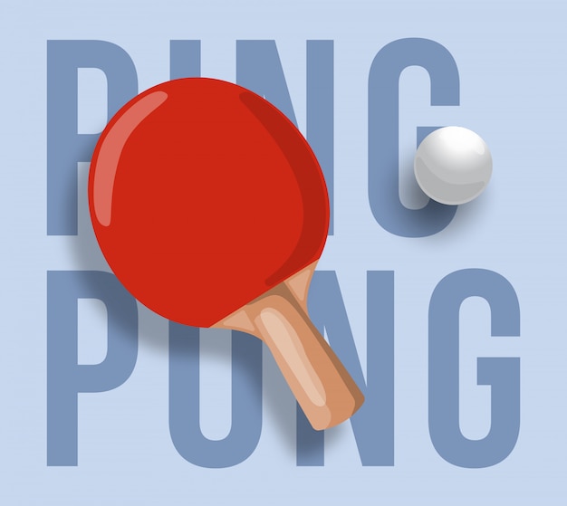 Vector abstract illustration of ping pong racket  on light background.text ping pong.   table tennis.