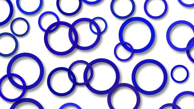 Illustrazione astratta di anelli blu disposti casualmente con ombre morbide su sfondo bianco