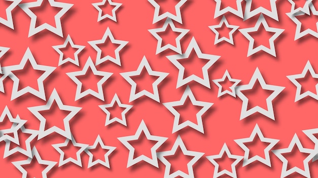 Abstract illustration of randomly arranged white stars with soft shadows on peach background