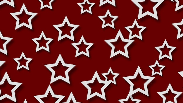 Abstract illustration of randomly arranged white stars with soft shadows on red background