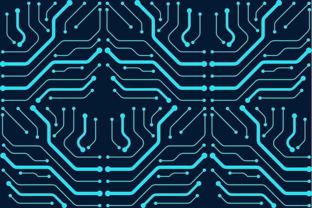 Vector abstract illustration technology circuit board seamless pattern on dark blue background