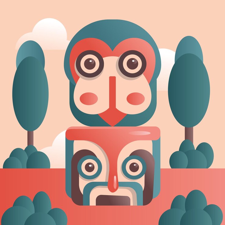 Vector abstract illustration of two monsters in the aztec shape