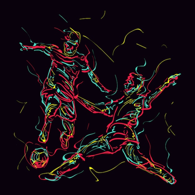 Vector abstract illustration of two soccer players are fighting over the ball