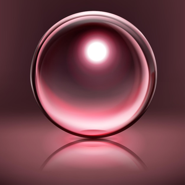 Abstract illustration with sphere with glare and reflection on dark pink background