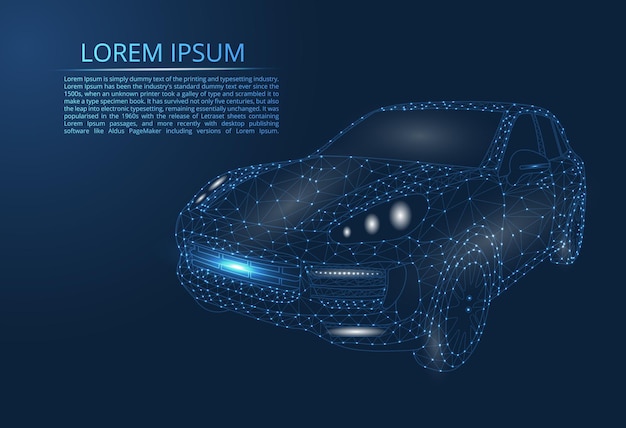 Абстрактное изображение автомобиля в виде точек и линий треугольников битого стекла Бизнес-вектор