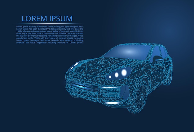 Абстрактное изображение автомобиля в виде разбитого стекла треугольников точек и линий