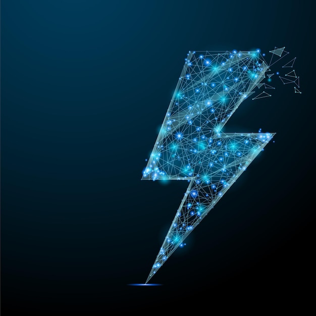 Abstract image of an energy sign or lightning Polygonal wireframe art Low poly vector illustration