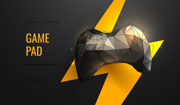 Abstract image of gamepad for video games. low poly illustration. concept of computer games. zipper on background. vector.