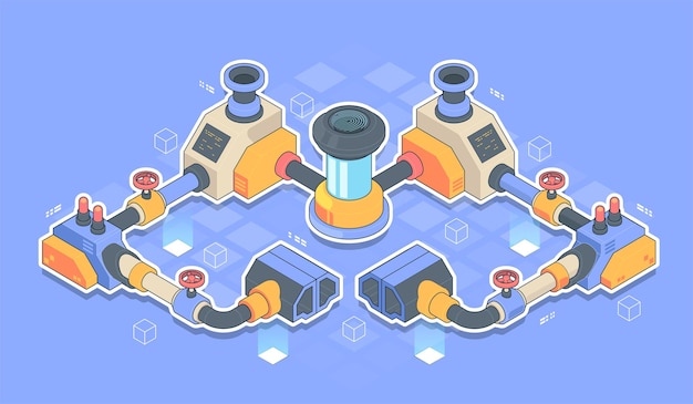 Abstract industrial manufacturing production line equipment isometric