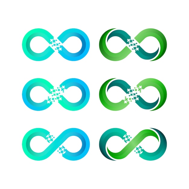Абстрактный дизайн логотипа Infinity с Pixel Plus Shape для медицинской и медицинской компании
