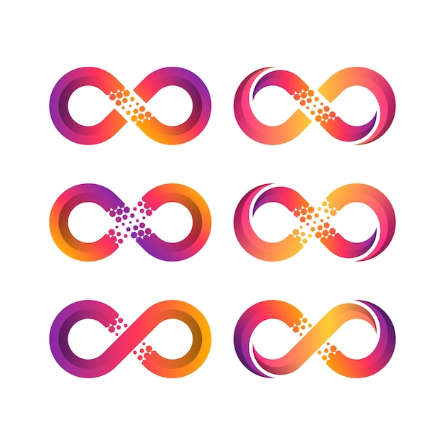 Abstract infinity logo design with pixels hexagon shape for technology and digital business company