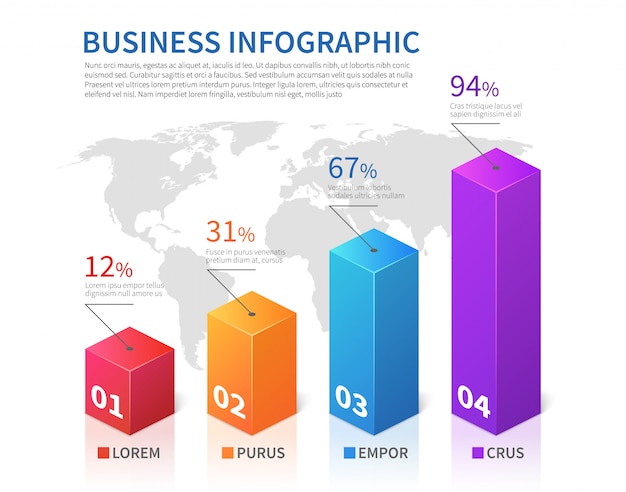 Abstract infographic 3d template bar finance with world map vector chart