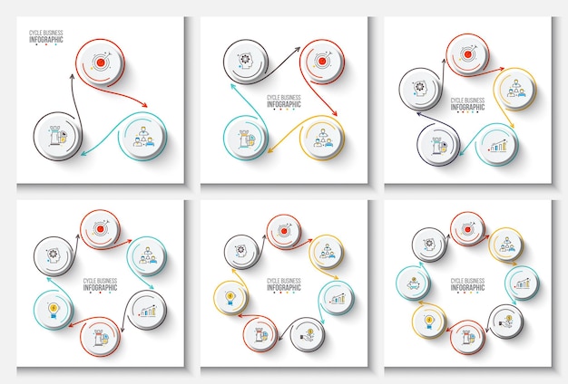 Abstract infographic elements of cycle diagram with 3 4 5 6 7 and 8 steps