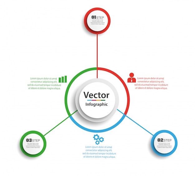 Modello astratto infografica con tre passaggi e opzioni