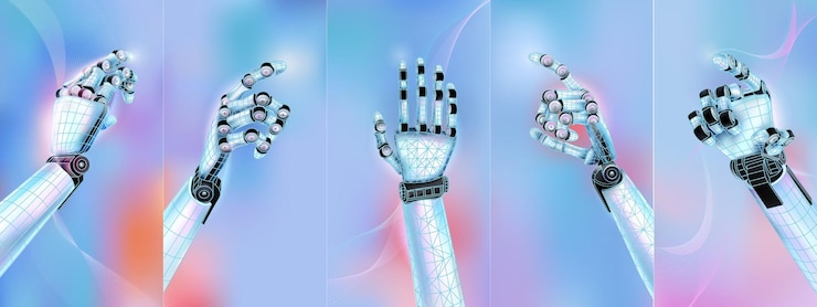Vector abstract infographics on the topic of 3d robot hands