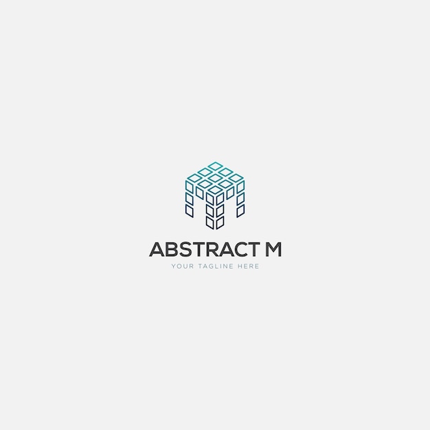 Abstract initiaal m en box-logo-ontwerp