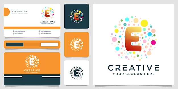 抽象的なイニシャルe文字白いバブルのロゴのテンプレートと名刺