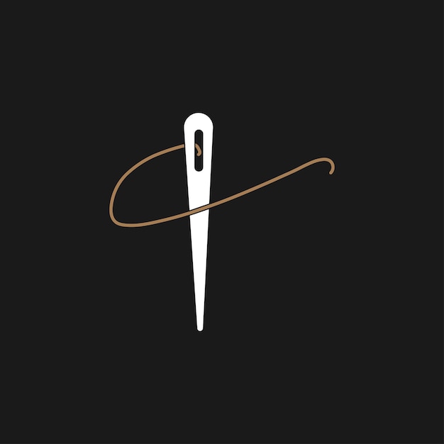 Lettera iniziale astratta c logo su misura, combinazione di filo e ago con stile linea color oro, modello di progettazione logo piatto, illustrazione vettoriale