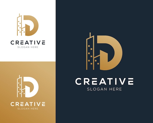 ベクトル 抽象的な頭文字 d と建物のロゴ デザインのベクトル図
