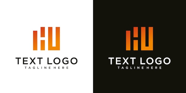 Abstract initial letter HU H U minimal logo design template