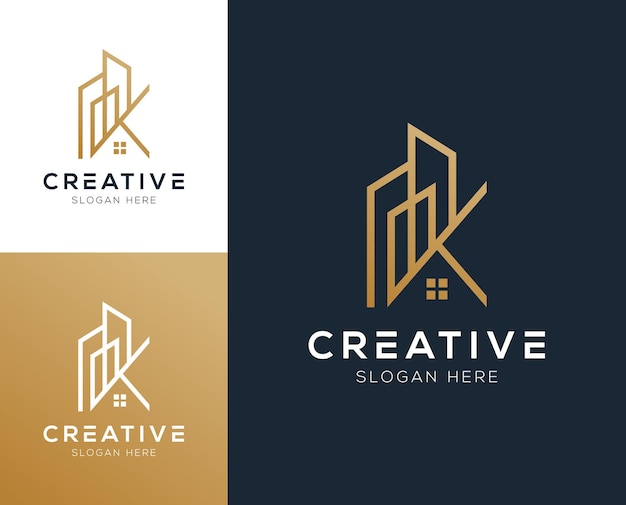 Vector abstract initial letter k and building logo design vector illustration