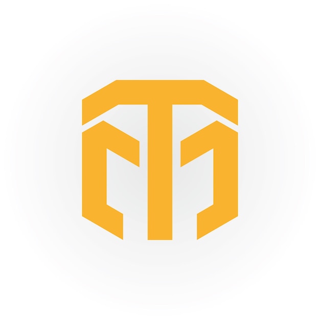 白い背景で分離された黄色の抽象的な頭文字 MT または TM ロゴ