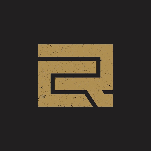 Abstract initial letter r and c logo in gold color isolated in black background