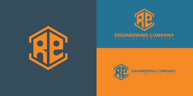 Vector abstract initial letter re or er logo in orange color isolated on multiple background colors