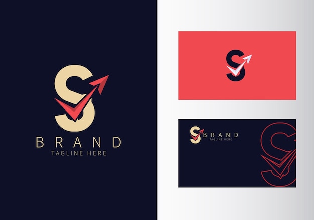 Abstract Initial Letter S Travel Logo Gold Color Shape with Red Arrow design vector illustration