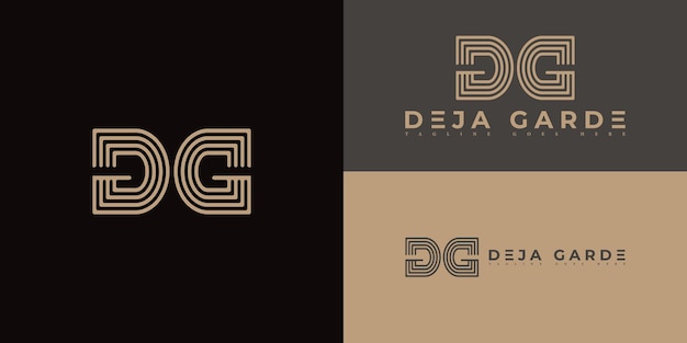 Vector abstract initial letter strips dg or gd logo in gold color isolated on multiple background colors