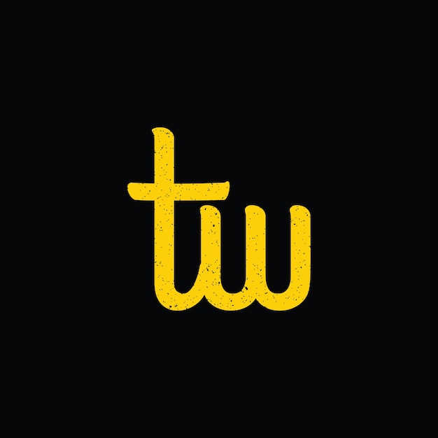 abstract initial letter T and W logo in yellow color and isolated in black background