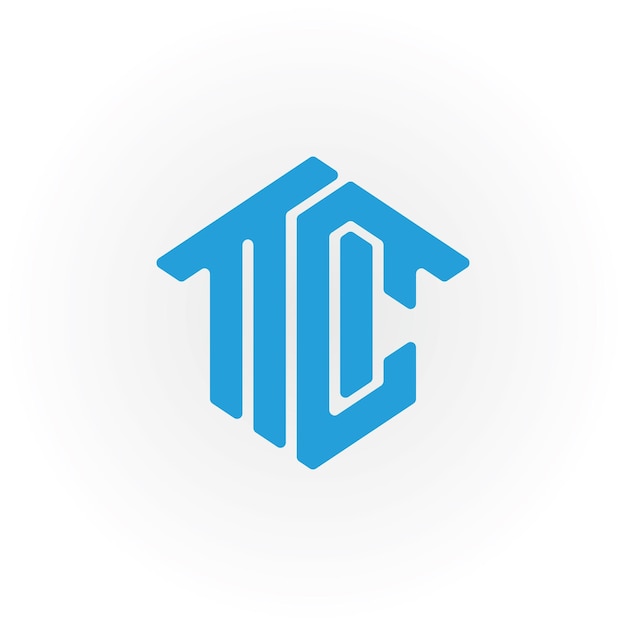 Vettore lettera iniziale astratta tc o logo ct in colore blu isolato su sfondo bianco