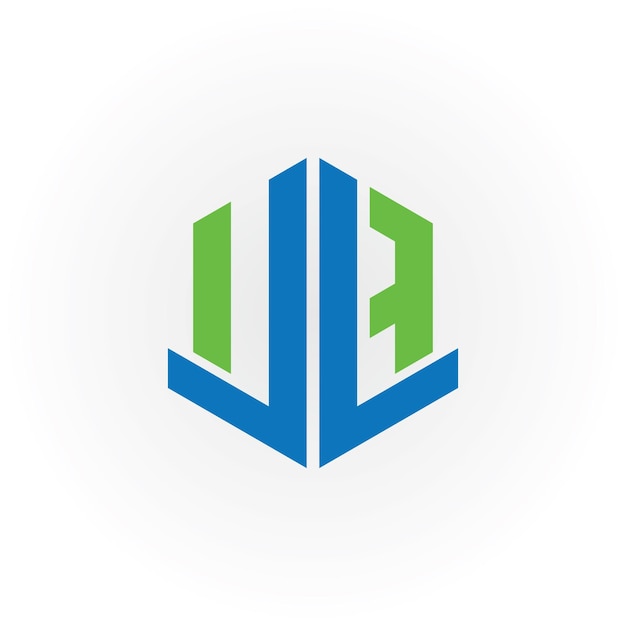 Абстрактная начальная буква UB или логотип BU сине-зеленого цвета на белом фоне