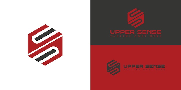 Vector abstract initial letter us or su logo in black and red color isolated on multiple background colors