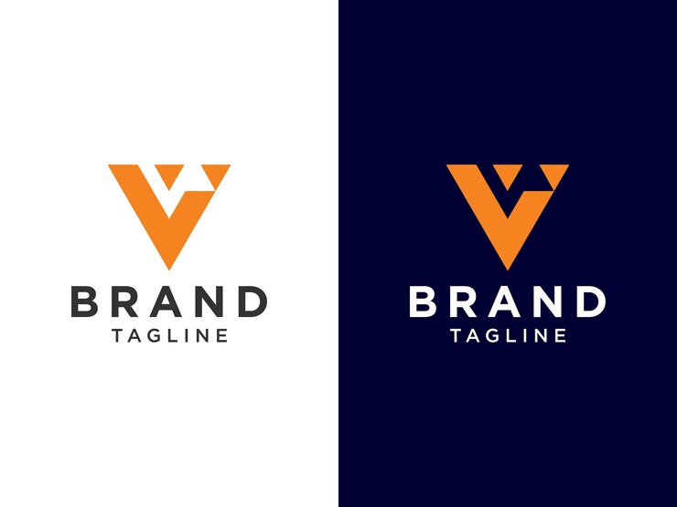 Abstract Initial Letter V Logo. Black and Orange Geometric Shape isolated on White Background.