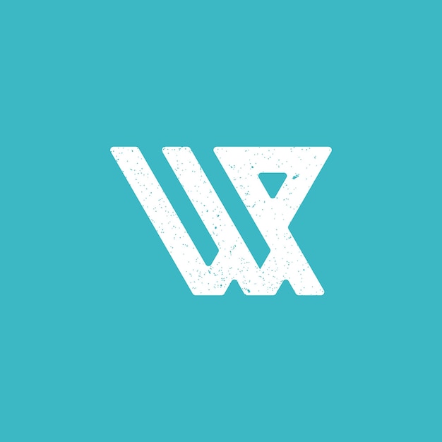 Lettera iniziale astratta w e p logo in colore bianco isolato su sfondo blu