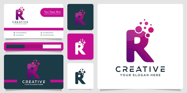abstract initial R letter white bubble logo template and business card